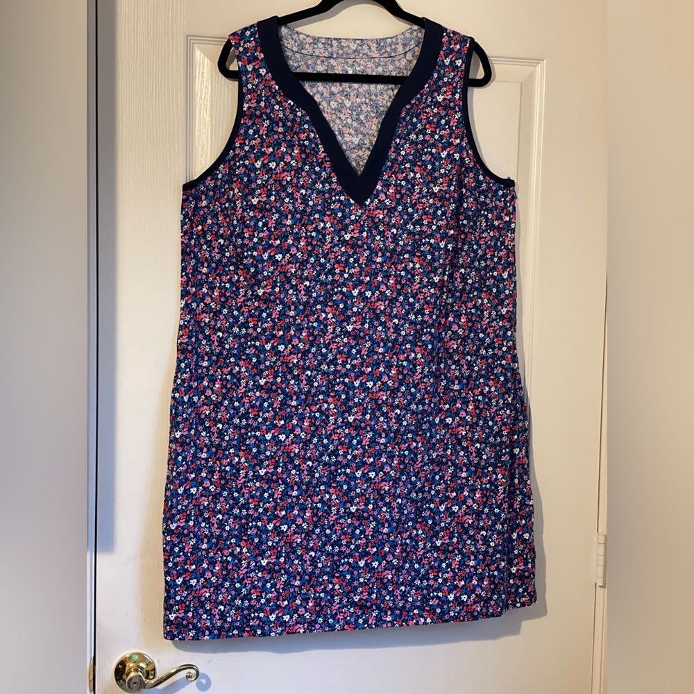 Draper James Navy Floral V-Neck Sleeveless Mini Dress